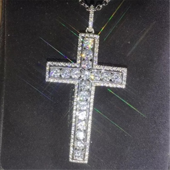 New 925 Silver Men Women Luxury Cross Diamond Necklace - Picture 4 of 16